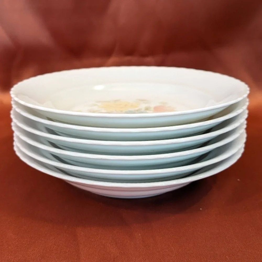 Vintage Ichiyama Toen Japan Floral‎ Porcelain Soup Bowls Set of 6 Ribbed Edge